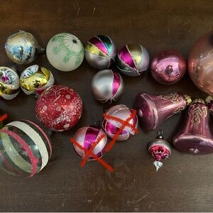 Assorted of 16 Vintage Glass Christmas Ornaments
